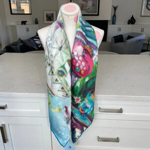 Silk One Abstract Print 43" x 43" Square 100% Silk Scarf Multi Color Sz OS